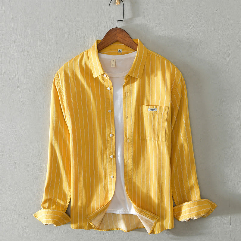Men's casual long-sleeved striped cotton shirt