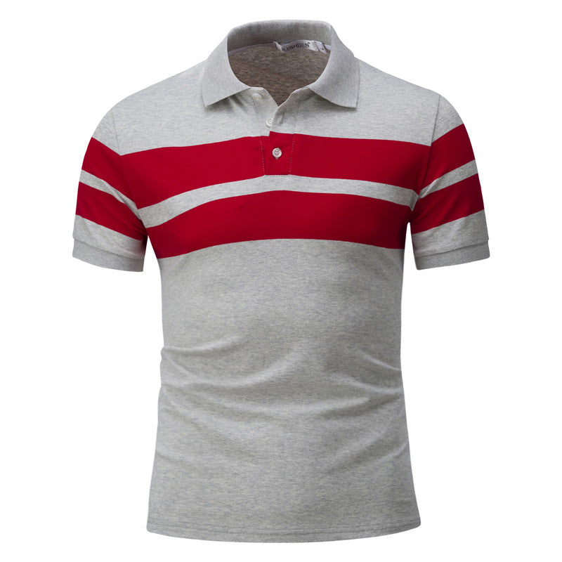 Men's Summer Stripe Color Patchwork Slim Fit Business Casual Polo Shirts