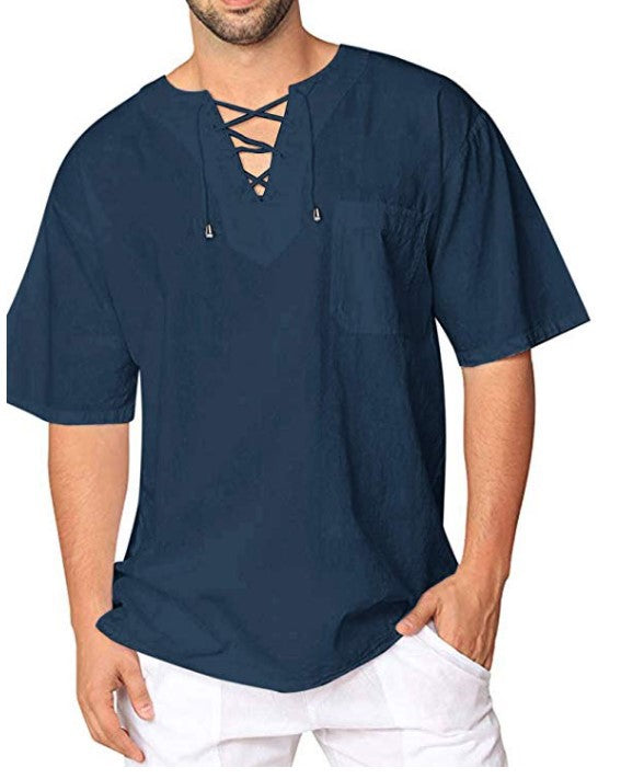 Men's cotton linen Vintage Loose Casual short-sleeved shirt