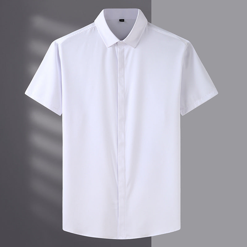 Men'sLoose Large Short Sleeve Shirt Fat Guy Summer Business Casual Thin Solid Color Shirt Fat Brother Plus Fat Inch Shirt