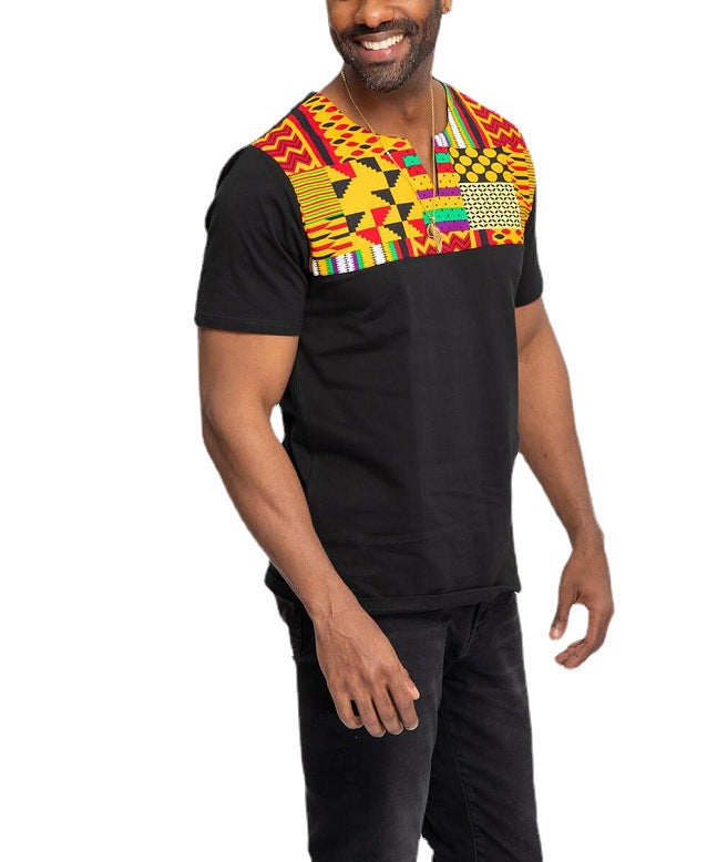 Men's ethnic short-sleeved printed loose T-shirt