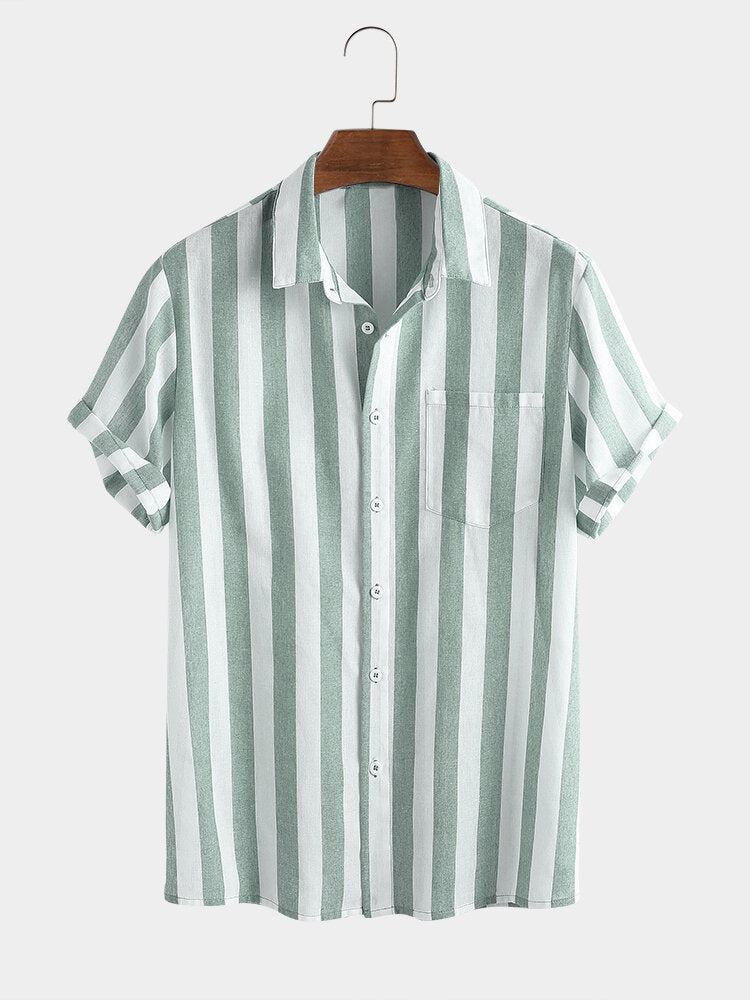 Mens Cotton Thin Light & Breathable Vertical Stripe Short Sleeve Shirt