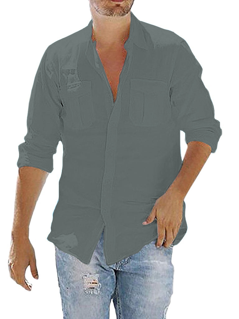 Men's Cotton Linen Pocket Loose Shirts