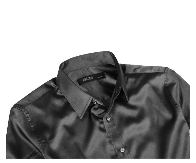 Men's Long Sleeve Shiny Silk Like Satin Dance Prom Dress Shirt Party Button Down Tuxedo Shirts