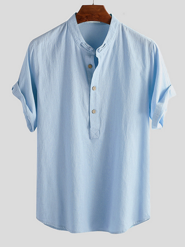 Men Solid Short Sleeves Roun-Neck Shirt