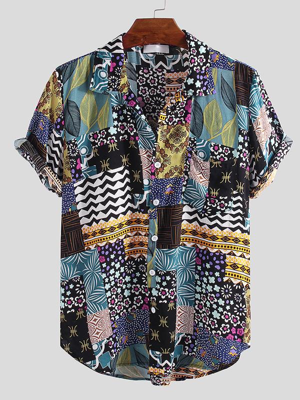 Men Summer Floral Printed Lapel Blouses&Shirts