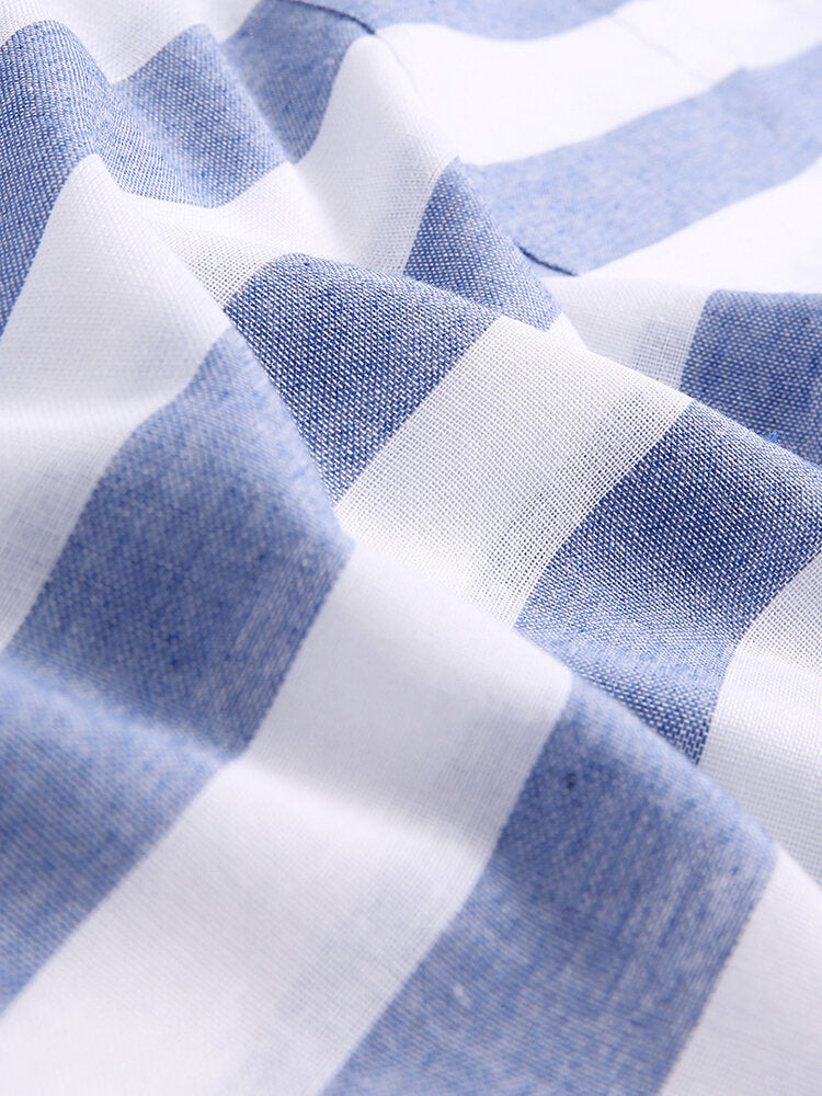 Mens Cotton Thin Light & Breathable Vertical Stripe Short Sleeve Shirt