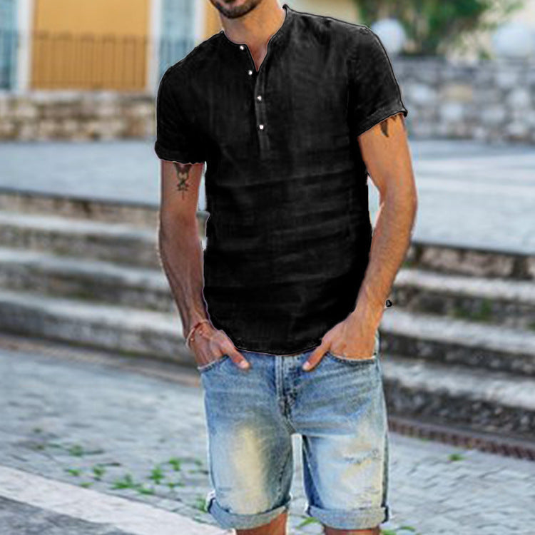 Men's Button Casual Plain Loose Short Sleeve T-shirt