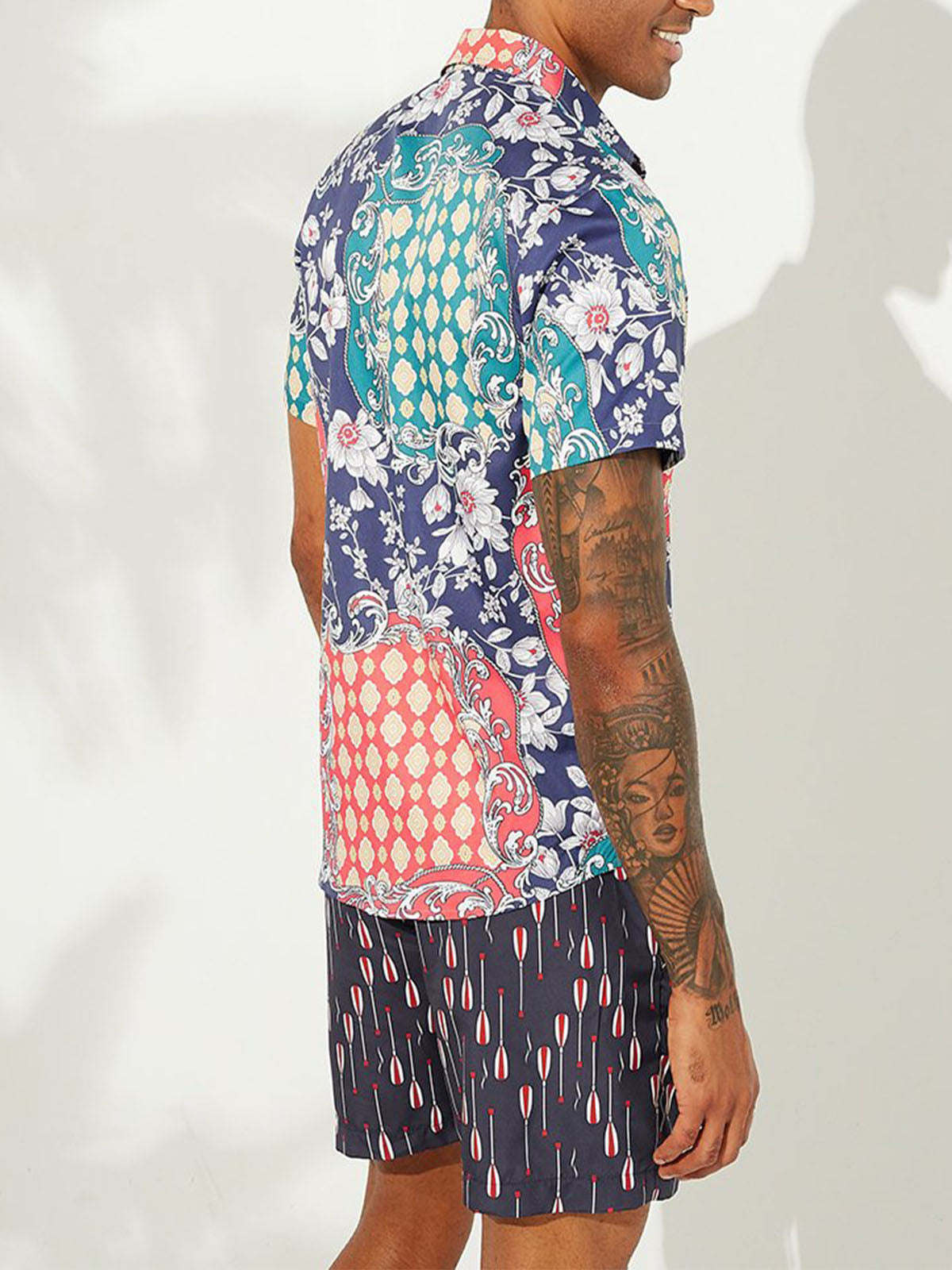 Men Ethnic Printed Short Sleeves Lapel Shirt