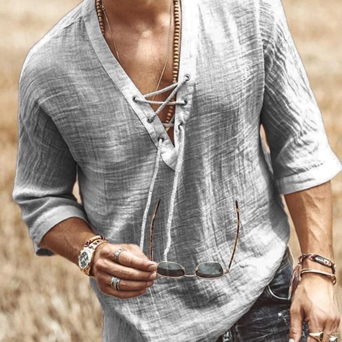 Men's Plain V-Neck Casual Loose Spring Shirt