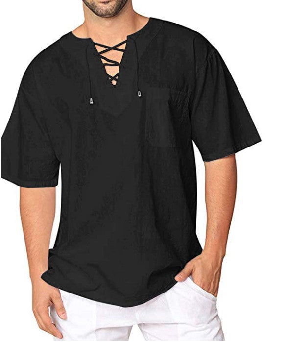 Men's cotton linen Vintage Loose Casual short-sleeved shirt