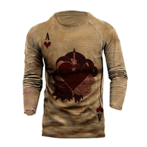 Mens Brown Printed Knit Long Sleeve T-Shirt