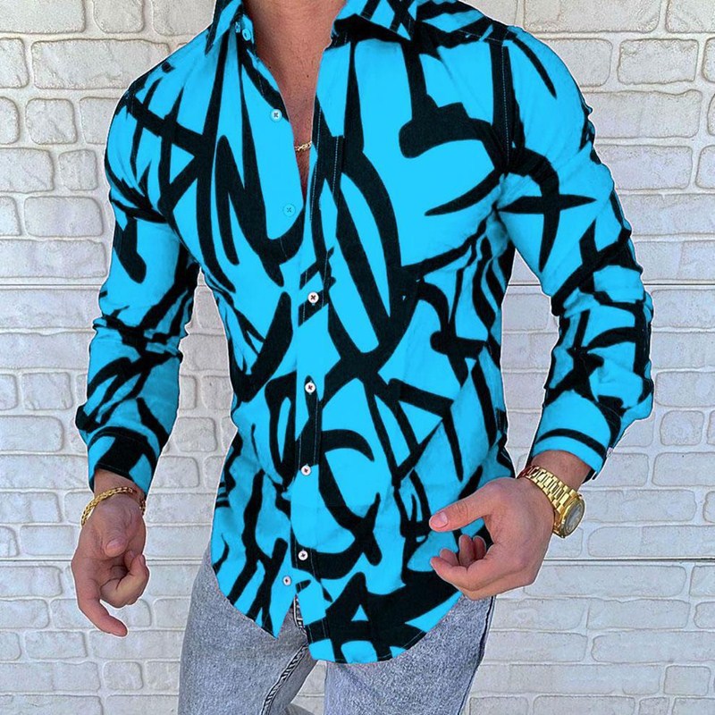 Men's Printed Casual Slim Long Sleeved Shirt