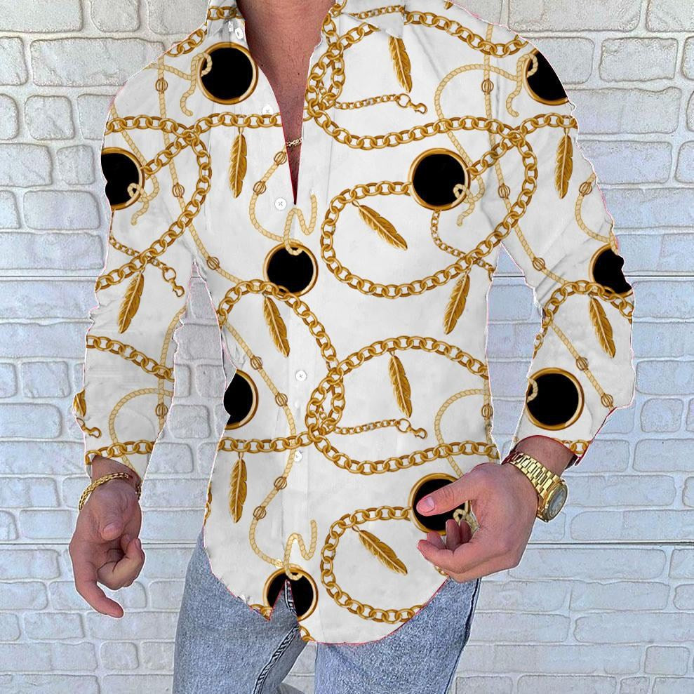 Men's Printed Casual Slim Long Sleeved Shirt