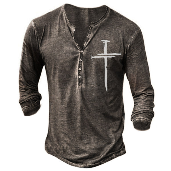 Mens Outdoor Long-sleeved Retro Print Shirt