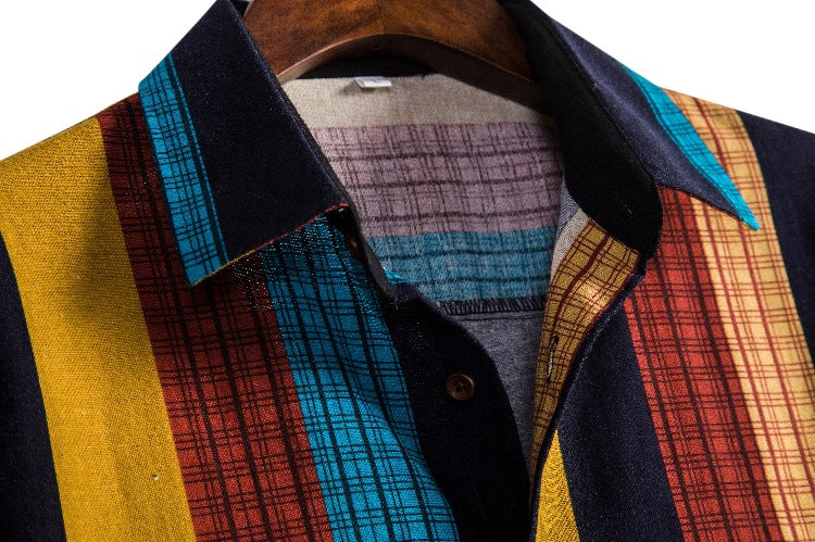 Striped shirt loose casual men's printed shirt