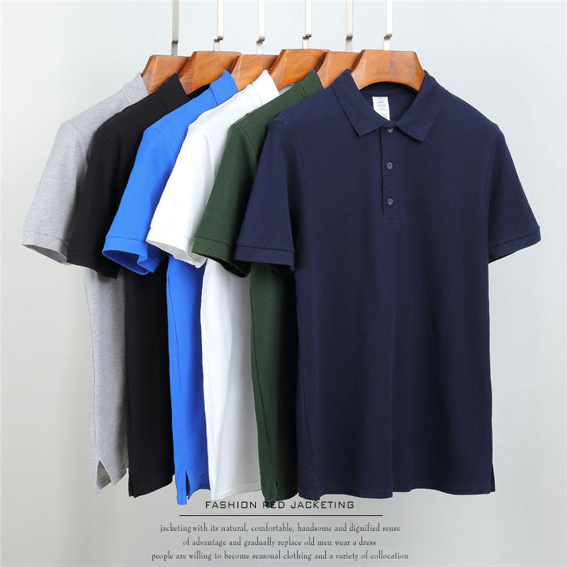 Men's Large Size Solid Color Loose Business Casual Lapel Collar Polo Shirts Golf Shirt