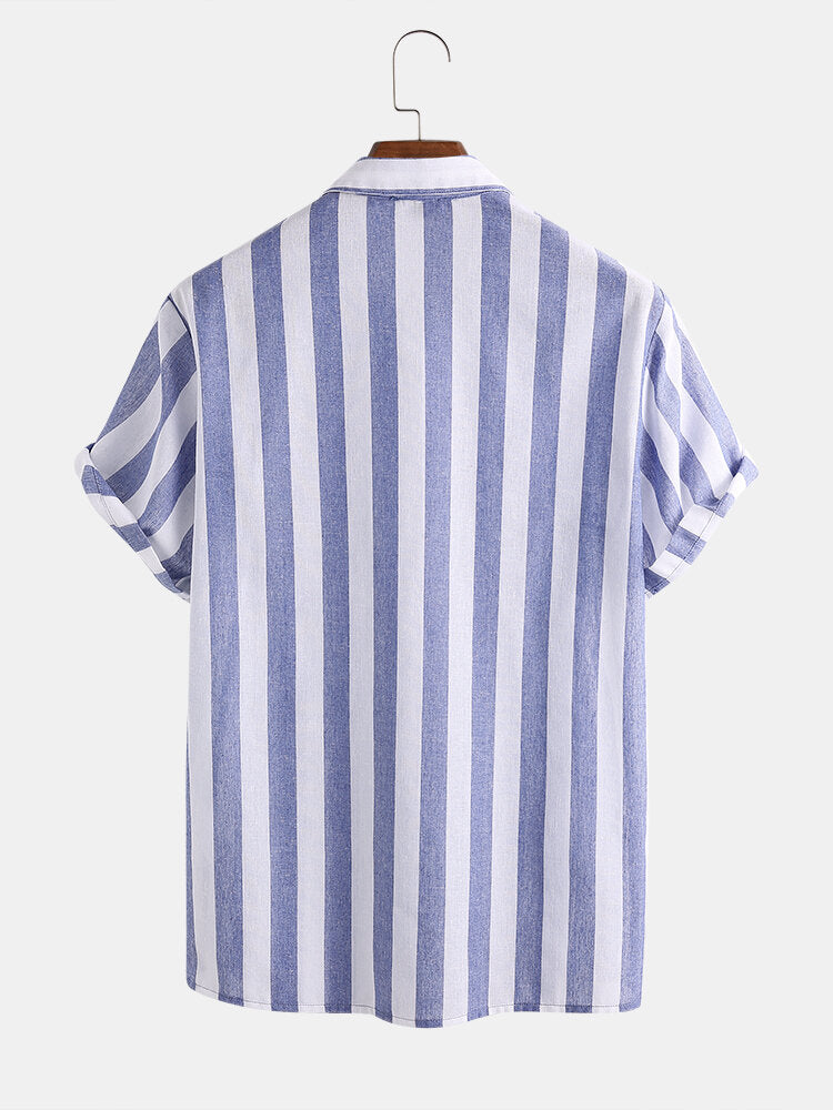 Mens Cotton Thin Light & Breathable Vertical Stripe Short Sleeve Shirt