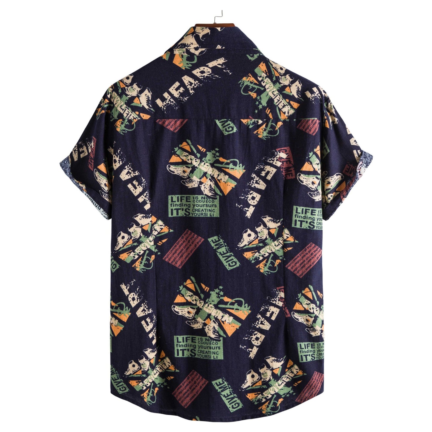 Men's short sleeve printed lapel shirt
