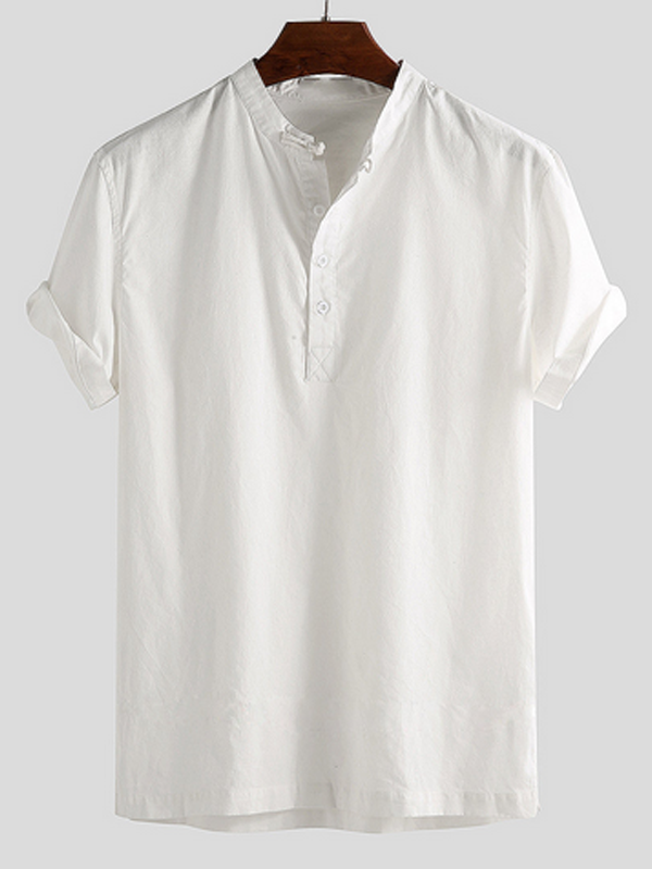 Men Solid Short Sleeves Roun-Neck Shirt