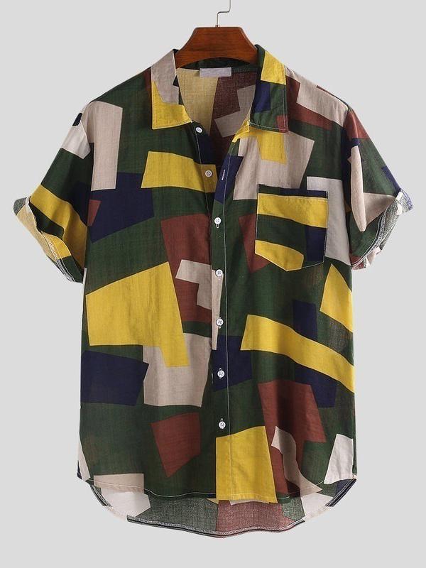 Casual Geometric Printed Short Sleeves Blouses&Shirts