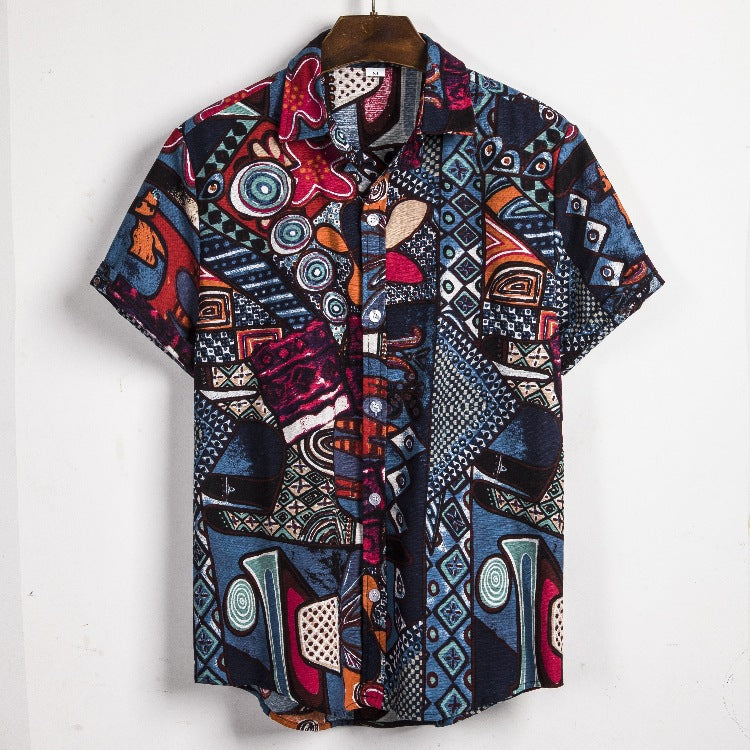 Men's stand collar printed shirt