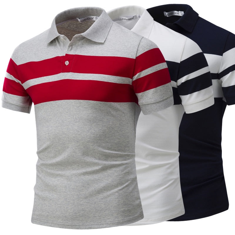 Men's Summer Stripe Color Patchwork Slim Fit Business Casual Polo Shirts