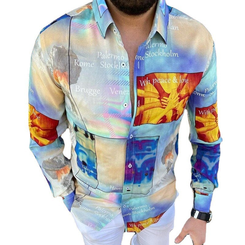 Men's Printed Casual Slim Long Sleeved Shirt