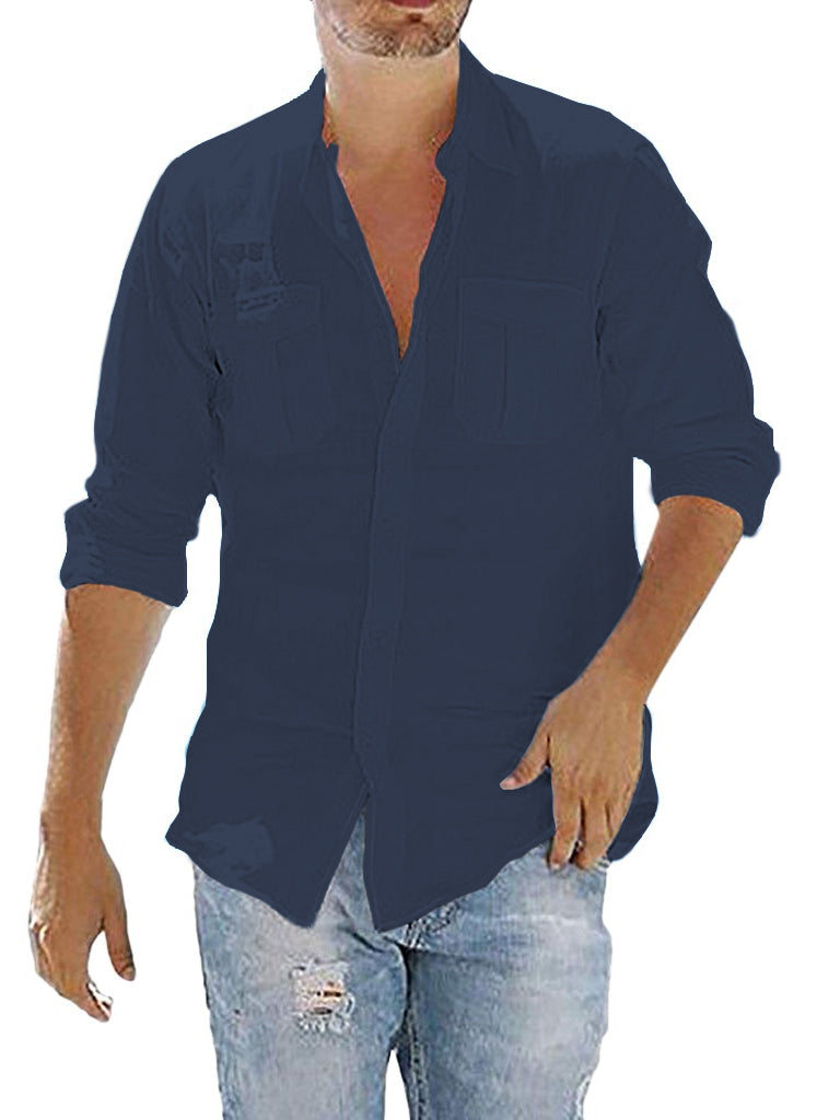 Men's Cotton Linen Pocket Loose Shirts