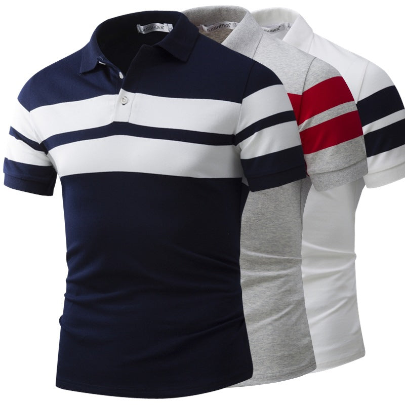 Men's Summer Stripe Color Patchwork Slim Fit Business Casual Polo Shirts