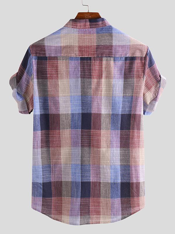 Men Plaid Retro Style Short Sleeves Shirt