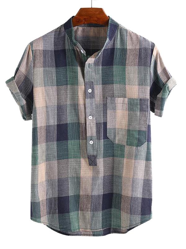 Men Plaid Retro Style Short Sleeves Shirt