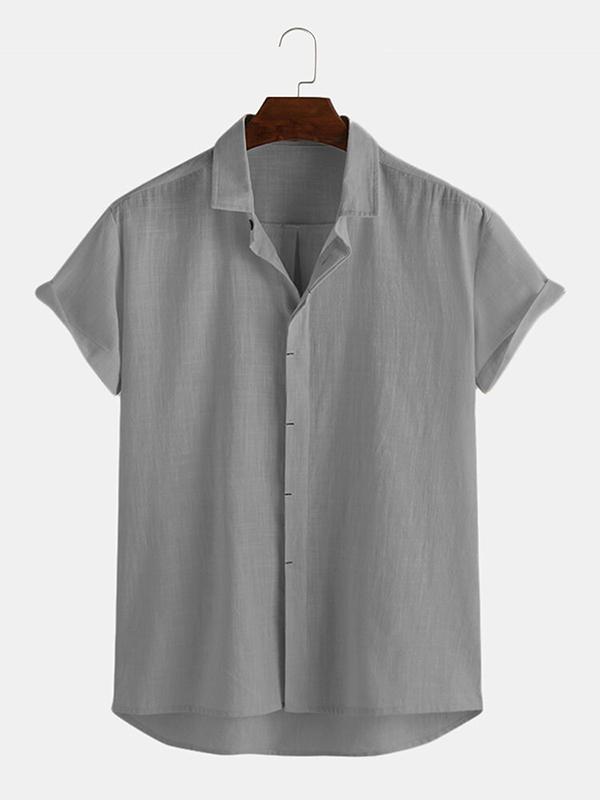 Men Hidden Button Short Sleeve Shirt