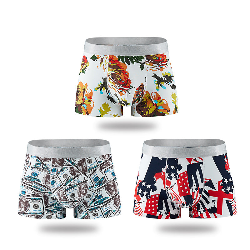 Summer Printing Underwear Breathable Four-corner Ice Silk Men's Underwear