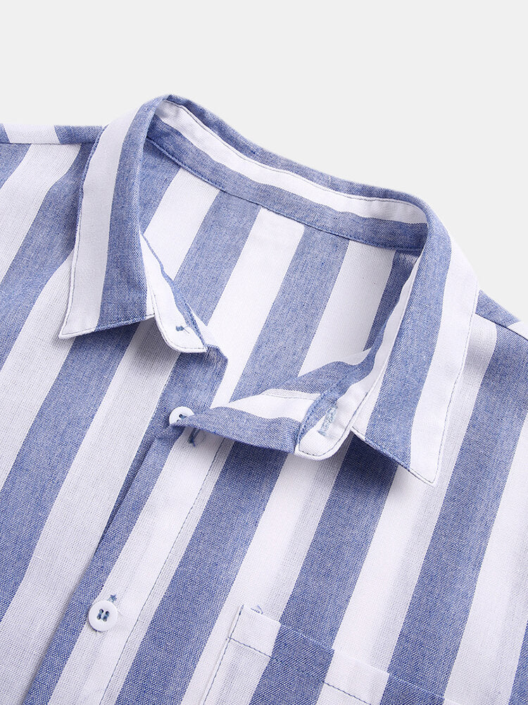 Mens Cotton Thin Light & Breathable Vertical Stripe Short Sleeve Shirt