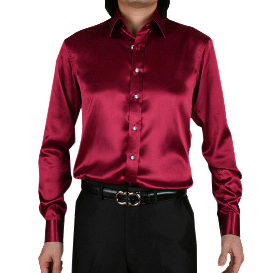 Men's Long Sleeve Shiny Silk Like Satin Dance Prom Dress Shirt Party Button Down Tuxedo Shirts