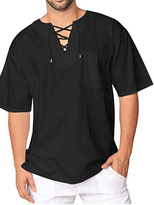 Men's cotton linen Vintage Loose Casual short-sleeved shirt