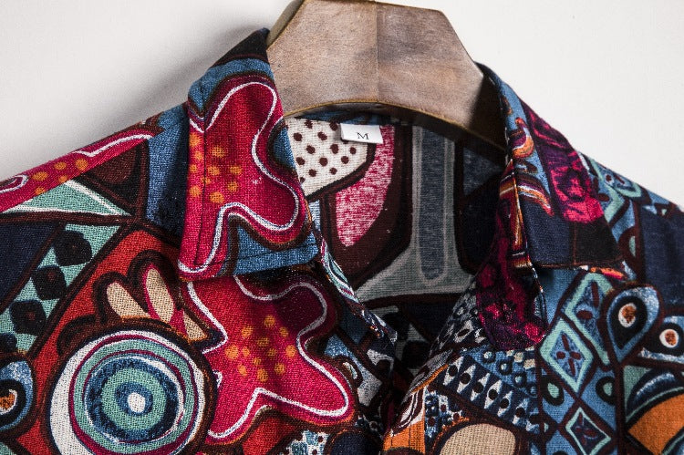 Men's stand collar printed shirt