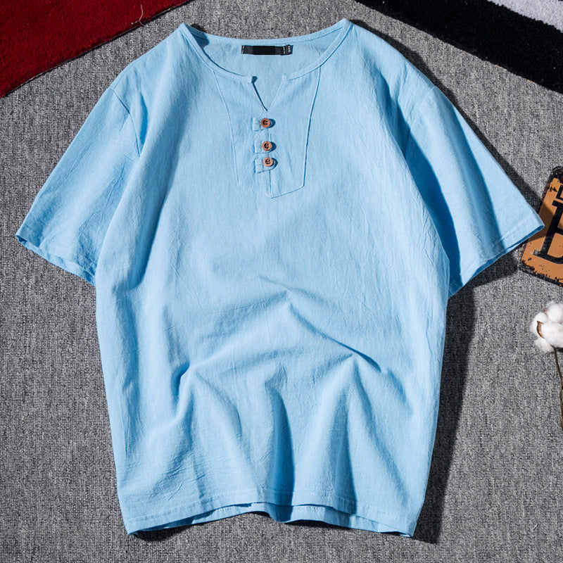 Men's short-sleeved T-shirt linen top
