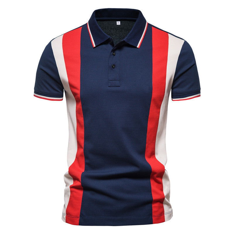 Men's Large SizeColor Stripe Color Matching Slim Fit Business Casual Lapel Collar Polo Shirts Golf Shirt