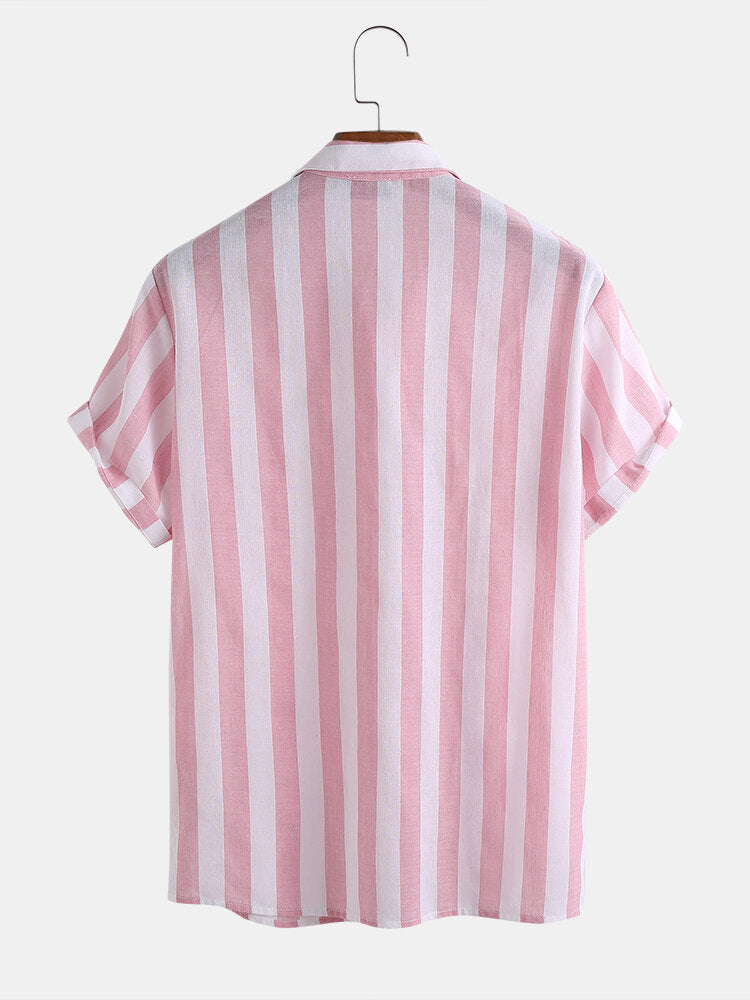 Mens Cotton Thin Light & Breathable Vertical Stripe Short Sleeve Shirt