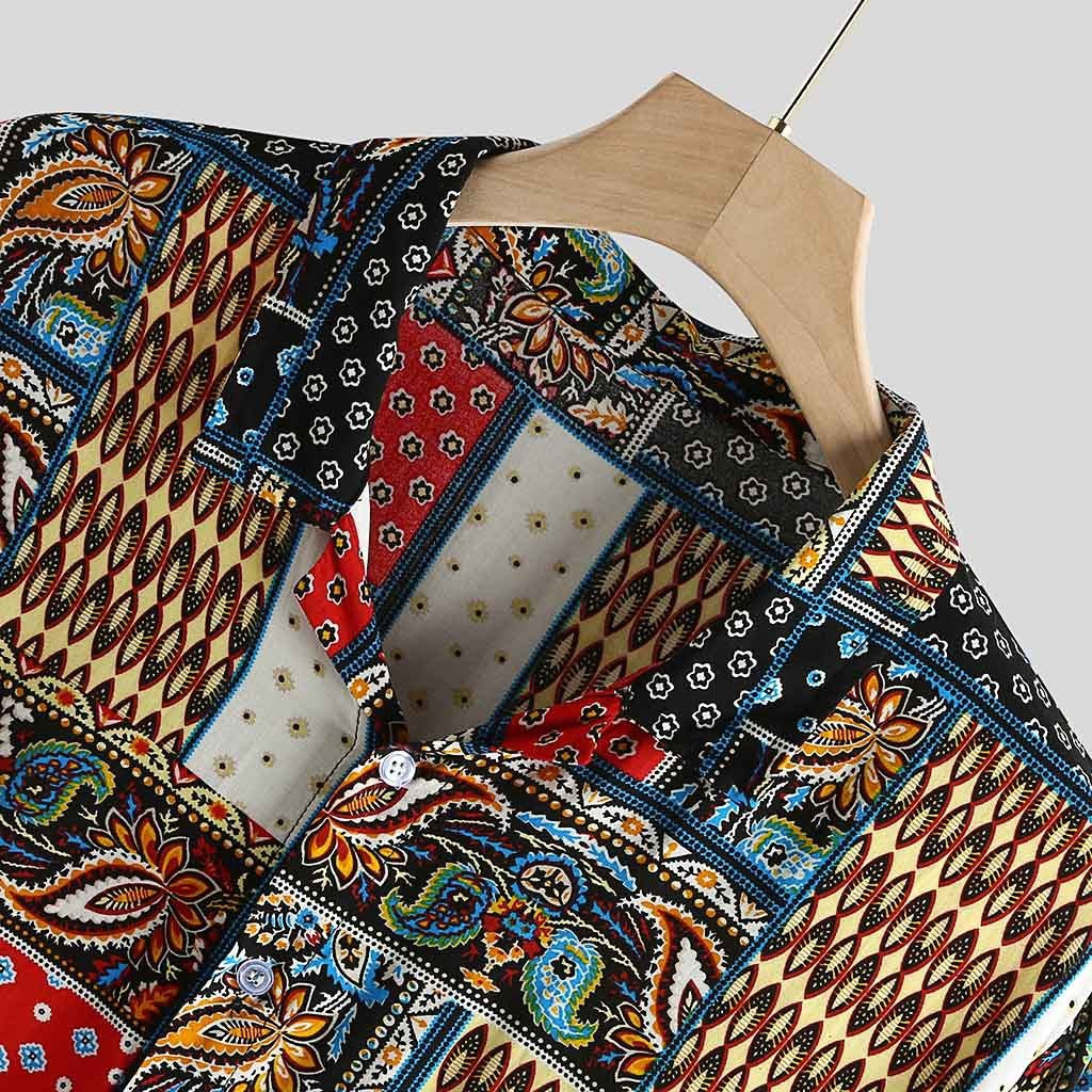 Men's linen printed short-sleeved shirt