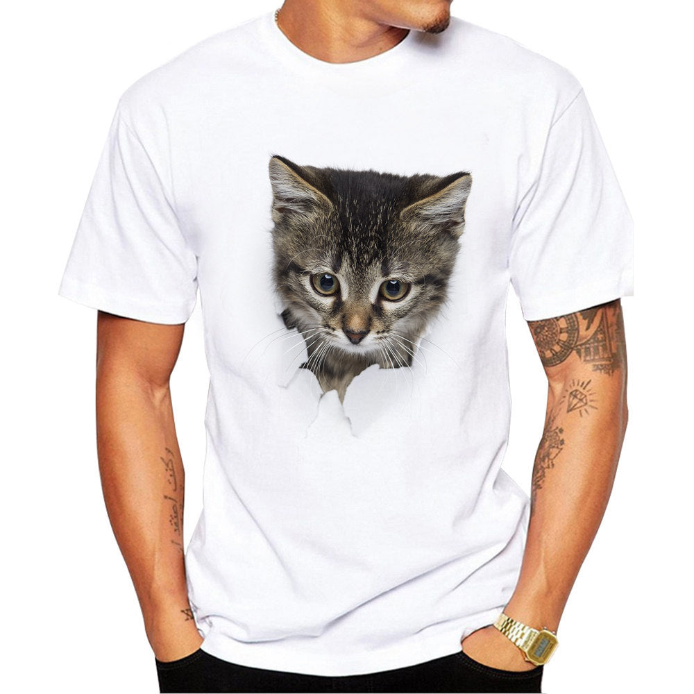 Men's Torn Paper Cat Print Short Sleeves Casual Tees