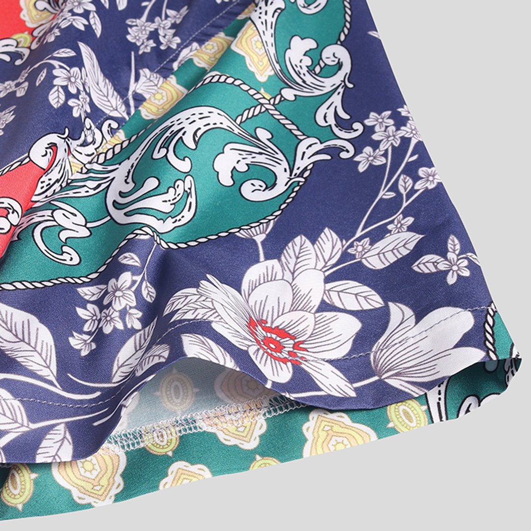Men Ethnic Printed Short Sleeves Lapel Shirt