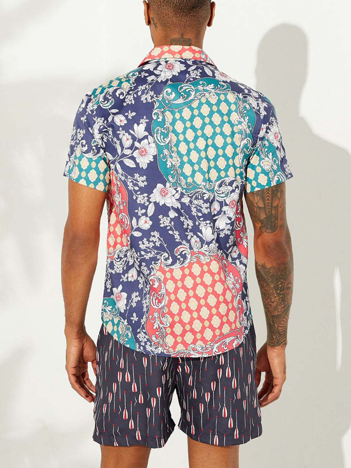 Men Ethnic Printed Short Sleeves Lapel Shirt