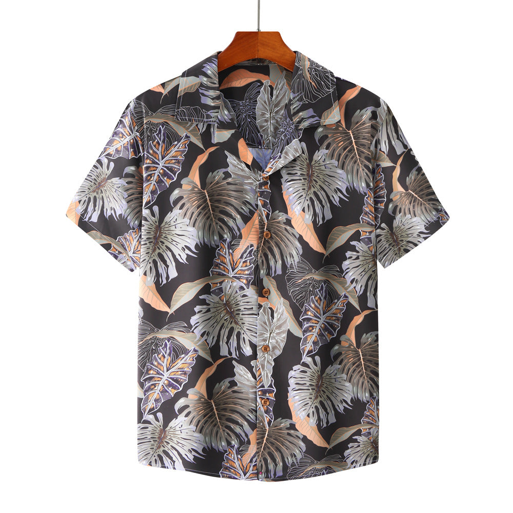 2021 new Hawaiian pattern summer beach short-sleeved men's printed shirt
