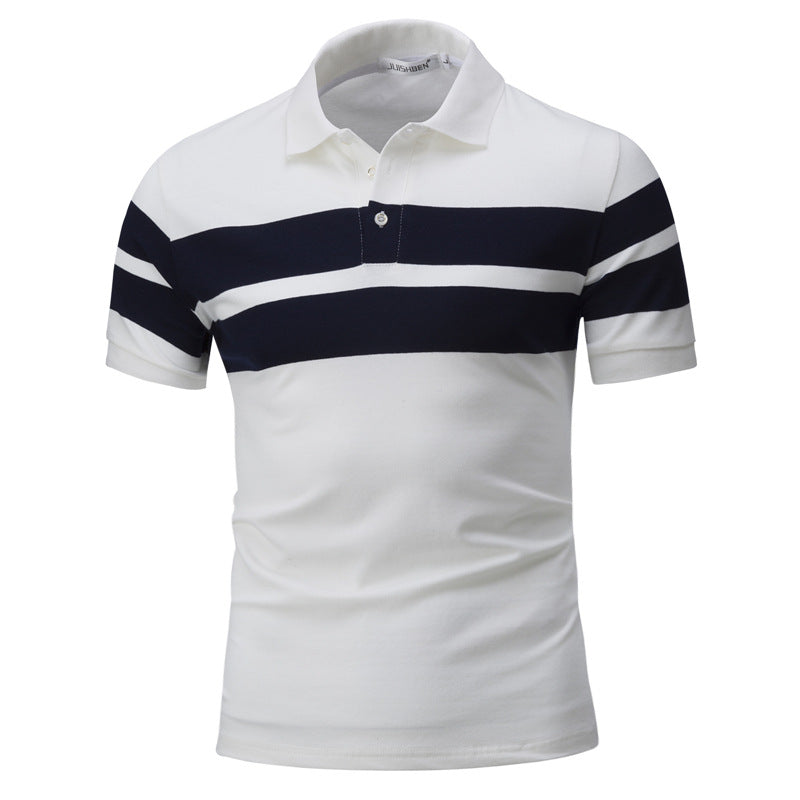 Men's Summer Stripe Color Patchwork Slim Fit Business Casual Polo Shirts