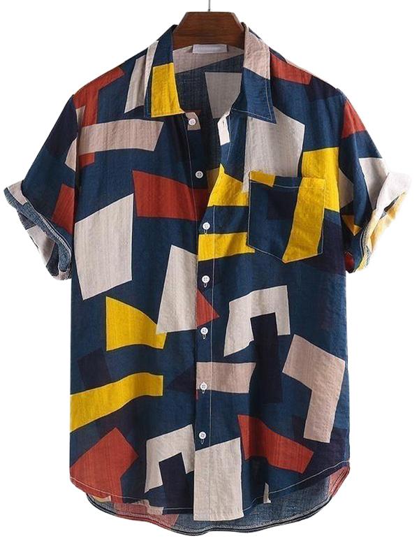 Casual Geometric Printed Short Sleeves Blouses&Shirts