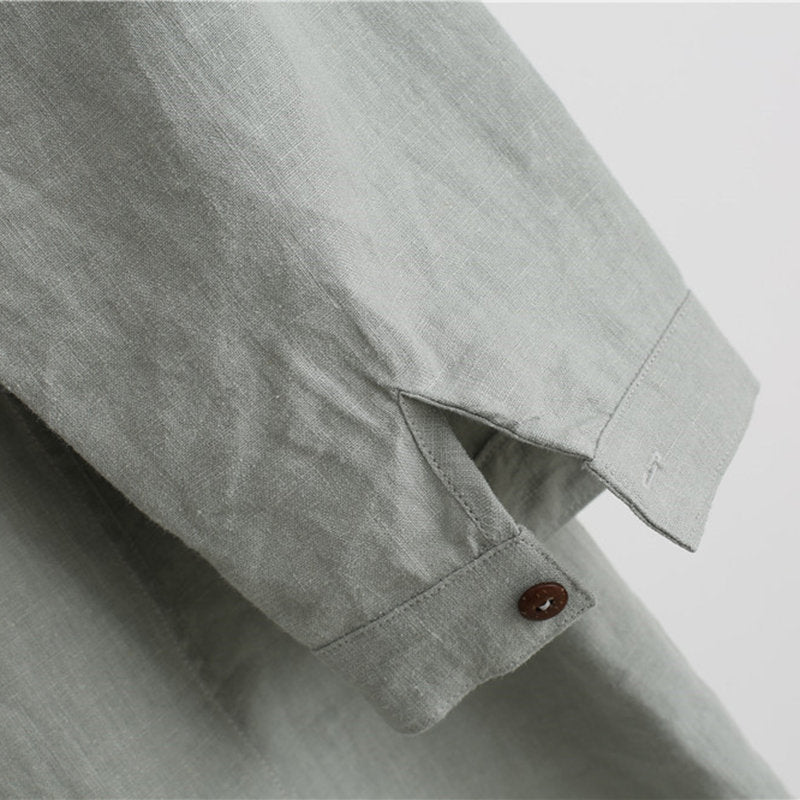 Mens 100% Cotton National Style Three-quarter Sleeve Plain Loose Henley Shirts
