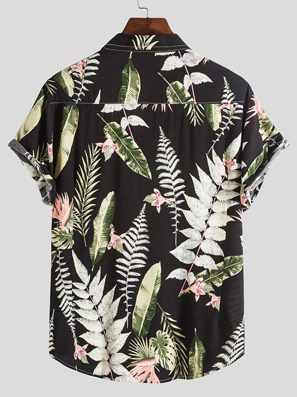 Men Short Sleeves Lapel Hawaii Style Shirt